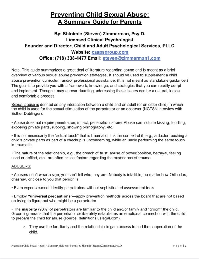 Preventing Child Sexual Abuse: A Summary Guide for Parents